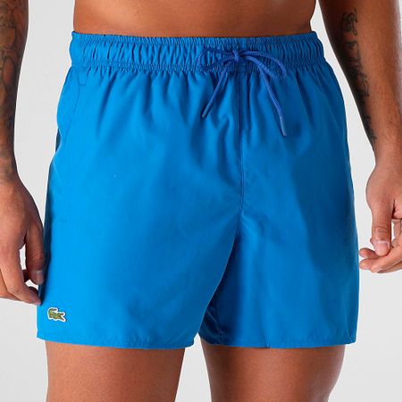 Lacoste - Shorts de baño con logo bordado de cocodrilo azul real
