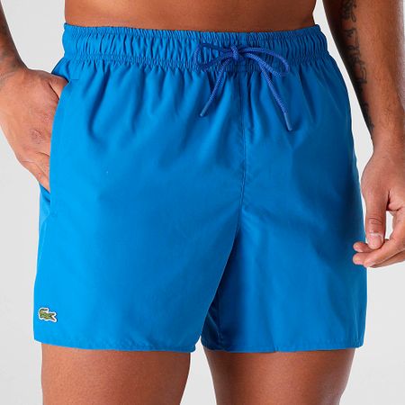 Lacoste - Shorts de baño con logo bordado de cocodrilo azul real