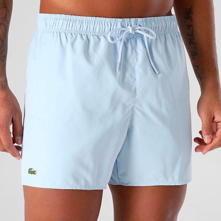 Lacoste - Shorts de baño con logo bordado de cocodrilo azul claro