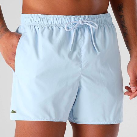 Lacoste - Shorts de baño con logo bordado de cocodrilo azul claro