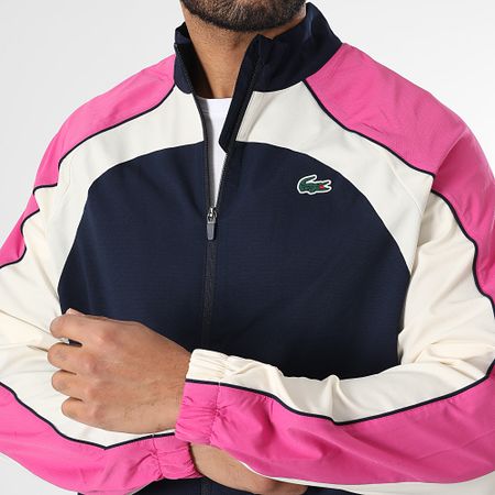 Lacoste - Traje A Rayas Cocodrilo Logo Azul Marino Beige Rosa