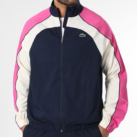 Lacoste - Traje A Rayas Cocodrilo Logo Azul Marino Beige Rosa