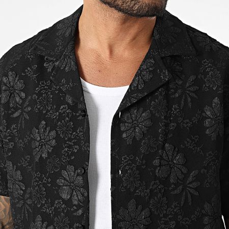 Classic Series - Conjunto de camisa de manga corta floral negra y pantalón corto de jogging