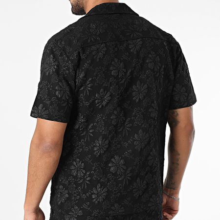 Classic Series - Conjunto de camisa de manga corta floral negra y pantalón corto de jogging