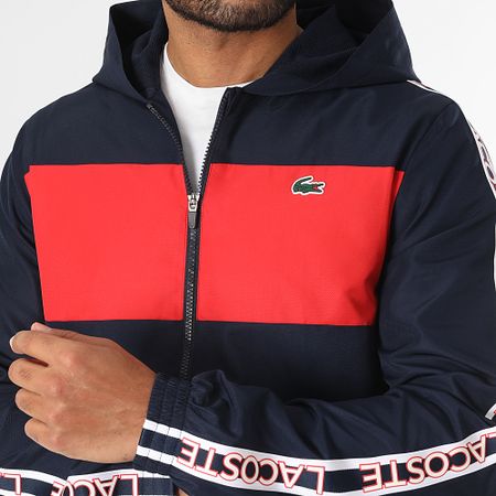 Lacoste - Conjunto de chaqueta con cremallera y pantalón de chándal azul marino con logo de cocodrilo y capucha