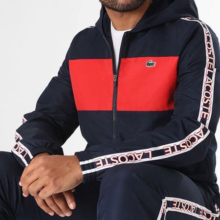 Lacoste - Conjunto de chaqueta con cremallera y pantalón de chándal azul marino con logo de cocodrilo y capucha