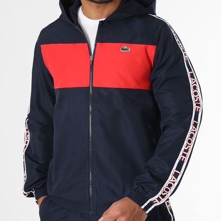 Lacoste - Conjunto de chaqueta con cremallera y pantalón de chándal azul marino con logo de cocodrilo y capucha