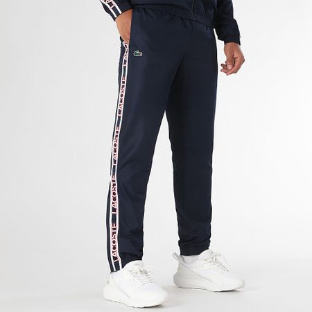 Lacoste - Conjunto de chaqueta con cremallera y pantalón de chándal azul marino con logo de cocodrilo y capucha
