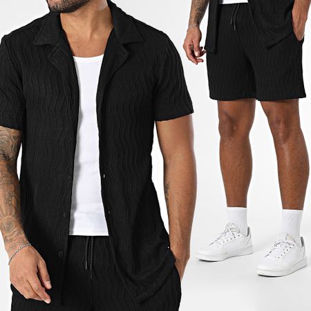 Zayne Paris  - Conjunto de camisa negra de manga corta y pantalón corto de jogging