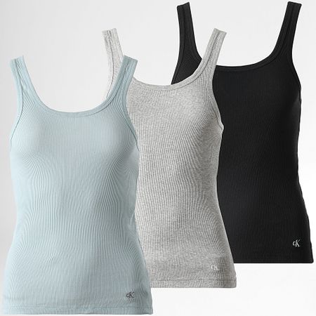 Calvin Klein - Lote de 3 camisetas de tirantes para mujer 7493 Negro Heather Gris Azul claro