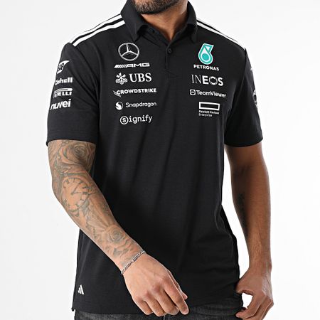 Adidas Performance - Mercedes JW5391 AMG Polo de manga corta a rayas Negro