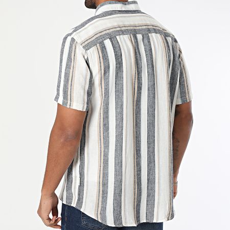 Blend - Camisa de rayas de lino de manga corta 20717864 Blanco Beige Azul Marino