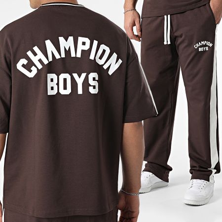 Ikao - Conjunto de camiseta oversize y pantalón de chándal marrón y blanco