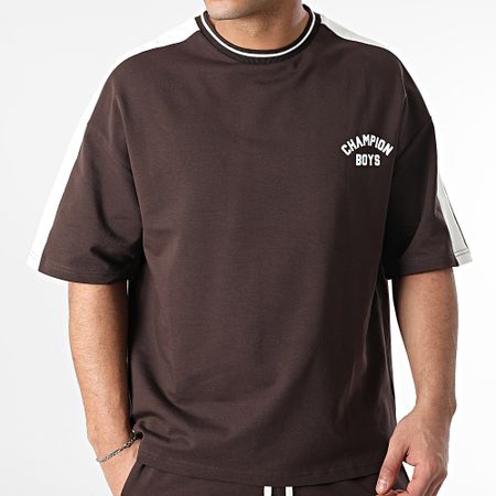 Ikao - Conjunto de camiseta oversize y pantalón de chándal marrón y blanco