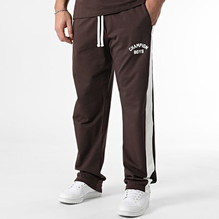 Ikao - Conjunto de camiseta oversize y pantalón de chándal marrón y blanco