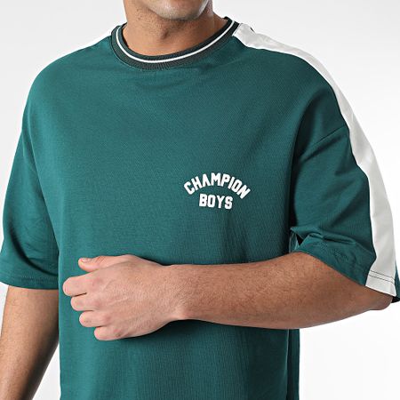 Ikao - Conjunto de camiseta oversize blanca verde botella y pantalón de chándal