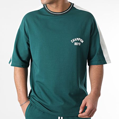 Ikao - Conjunto de camiseta oversize blanca verde botella y pantalón de chándal