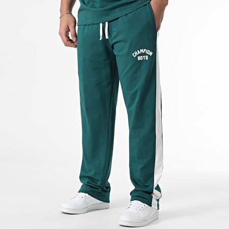 Ikao - Conjunto de camiseta oversize blanca verde botella y pantalón de chándal