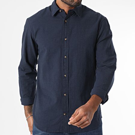 Jack And Jones - Camisa de verano de manga larga azul marino