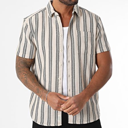 Blend - Camisa de rayas de manga corta 20717682 Beige Negro