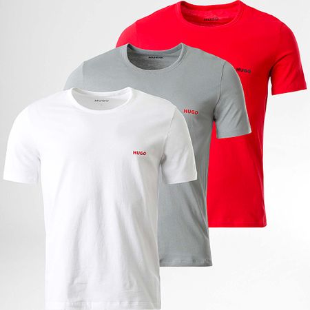 HUGO - Lote de 3 camisetas 50532811 Blanco Gris Rojo