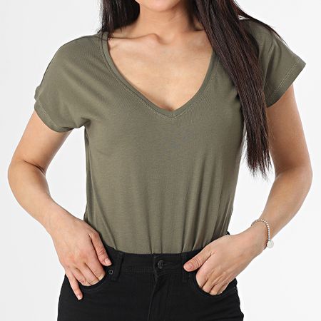 Only - Camiseta de mujer Winnie Life con cuello en V Verde caqui