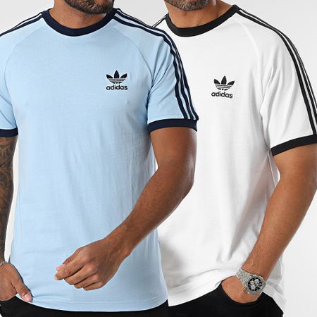 Adidas Originals - Pack De 2 Camisetas De 3 Rayas IA4846 JN7018 Blanco Azul Claro