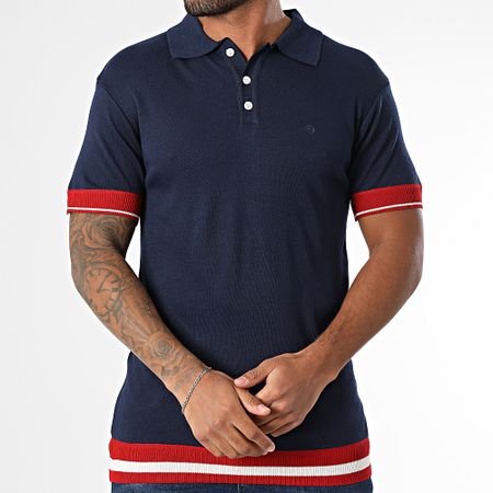American People - Polo Manga Corta Piano Azul Marino Rojo Blanco