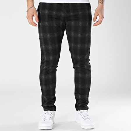 John H - 130 Negro Gris Skinny Carréaux Pantalones