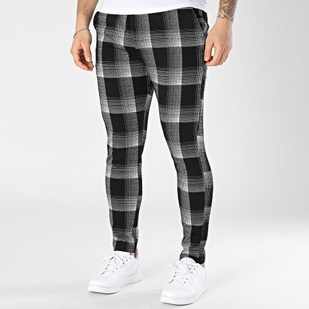 John H - 520 Pantalones pitillo a cuadros negros y grises