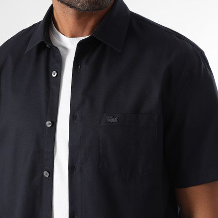 Lacoste - Azul Marino Camisa Manga Corta Bolsillo Regular Fit Logo Cocodrilo Bordado