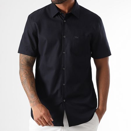 Lacoste - Azul Marino Camisa Manga Corta Bolsillo Regular Fit Logo Cocodrilo Bordado