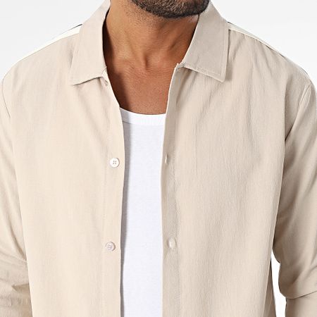 Zayne Paris  - 115 Conjunto de camisa y pantalón beige de manga larga con rayas
