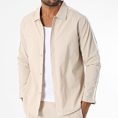 Zayne Paris  - 115 Conjunto de camisa y pantalón beige de manga larga con rayas