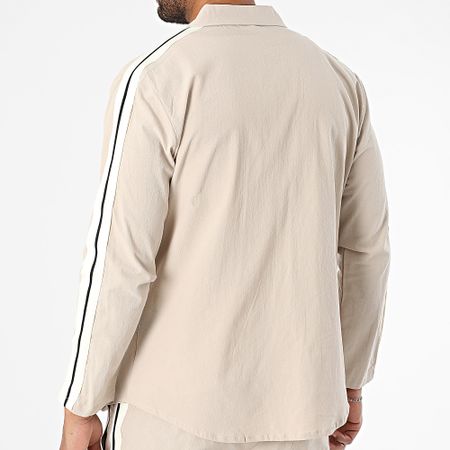Zayne Paris  - 115 Conjunto de camisa y pantalón beige de manga larga con rayas