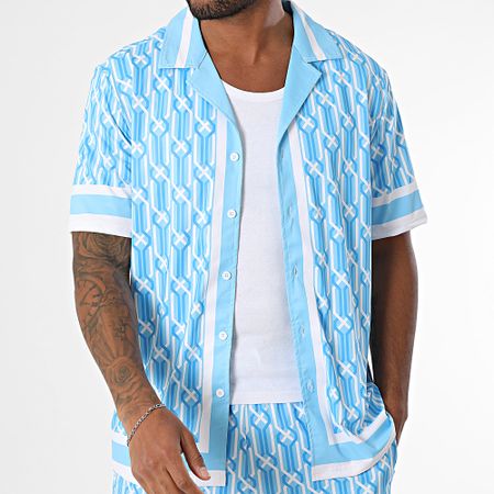 Zayne Paris  - Conjunto de camisa de manga corta y pantalón corto de jogging 087 Azul claro Blanco