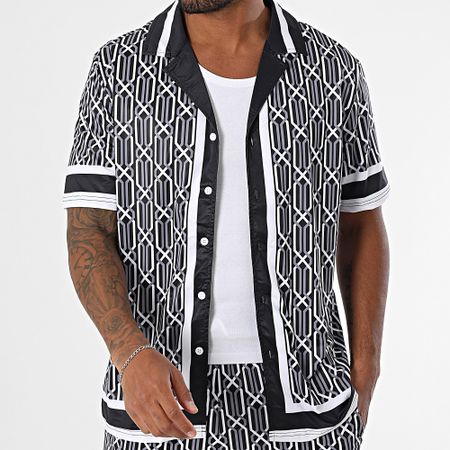 Zayne Paris  - Conjunto de camisa de manga corta y pantalón corto de jogging 087 Negro Blanco