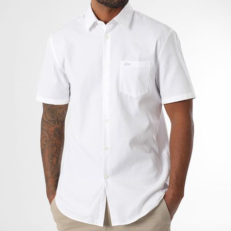 Lacoste - Camisa Manga Corta Bolsillo Regular Fit Logo Cocodrilo Bordado Blanco