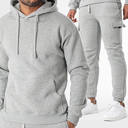 Classic Series - Conjunto de sudadera con capucha y pantalón cargo liso 028 Heather Grey
