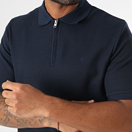 Jack And Jones - Polo Austin azul marino de manga corta y cuello con cremallera