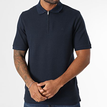 Jack And Jones - Polo Austin azul marino de manga corta y cuello con cremallera
