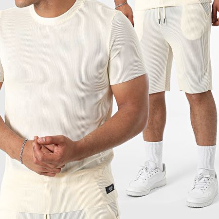 Zelys Paris - Conjunto de camiseta de canalé y pantalón corto de jogging Tilon Beige Claro