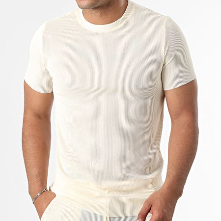 Zelys Paris - Conjunto de camiseta de canalé y pantalón corto de jogging Tilon Beige Claro