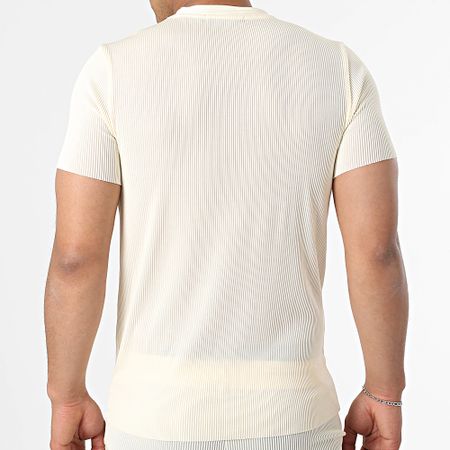 Zelys Paris - Conjunto de camiseta de canalé y pantalón corto de jogging Tilon Beige Claro