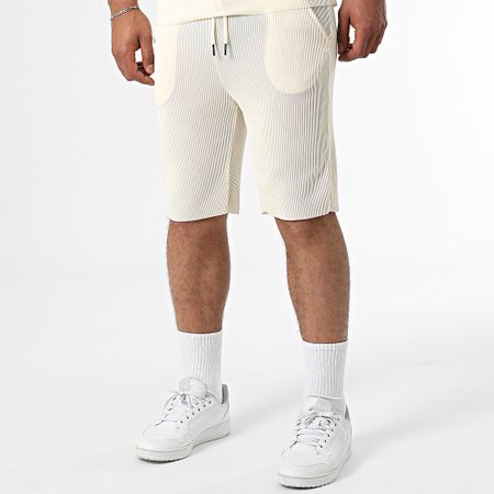 Zelys Paris - Conjunto de camiseta de canalé y pantalón corto de jogging Tilon Beige Claro