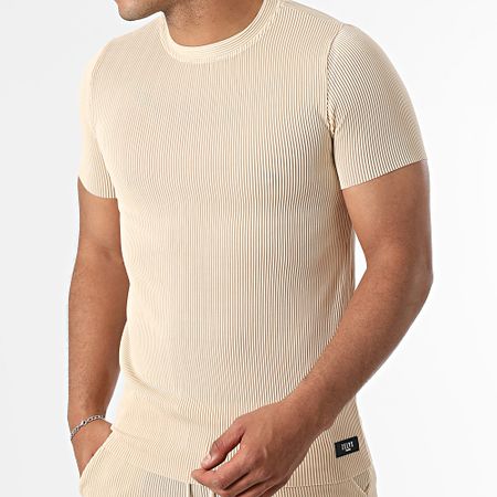 Zelys Paris - Conjunto de camiseta de canalé y pantalón corto de jogging Tilon Beige
