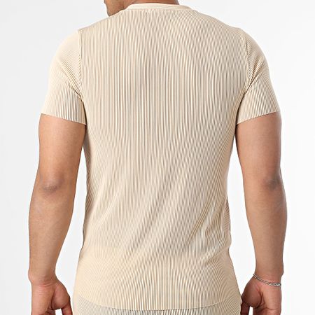 Zelys Paris - Conjunto de camiseta de canalé y pantalón corto de jogging Tilon Beige