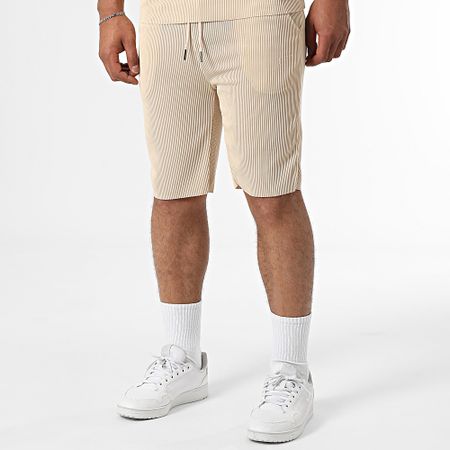Zelys Paris - Conjunto de camiseta de canalé y pantalón corto de jogging Tilon Beige