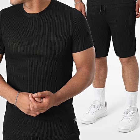 Zelys Paris - Conjunto de camiseta negra de canalé y pantalón corto de jogging Tilon