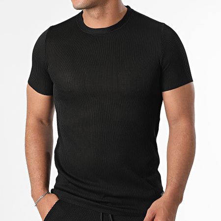 Zelys Paris - Conjunto de camiseta negra de canalé y pantalón corto de jogging Tilon